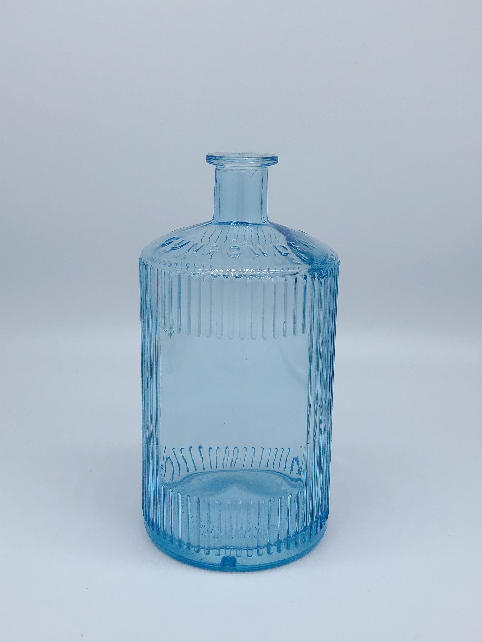 Blue painted bottle with embossed ribbons - Image 1